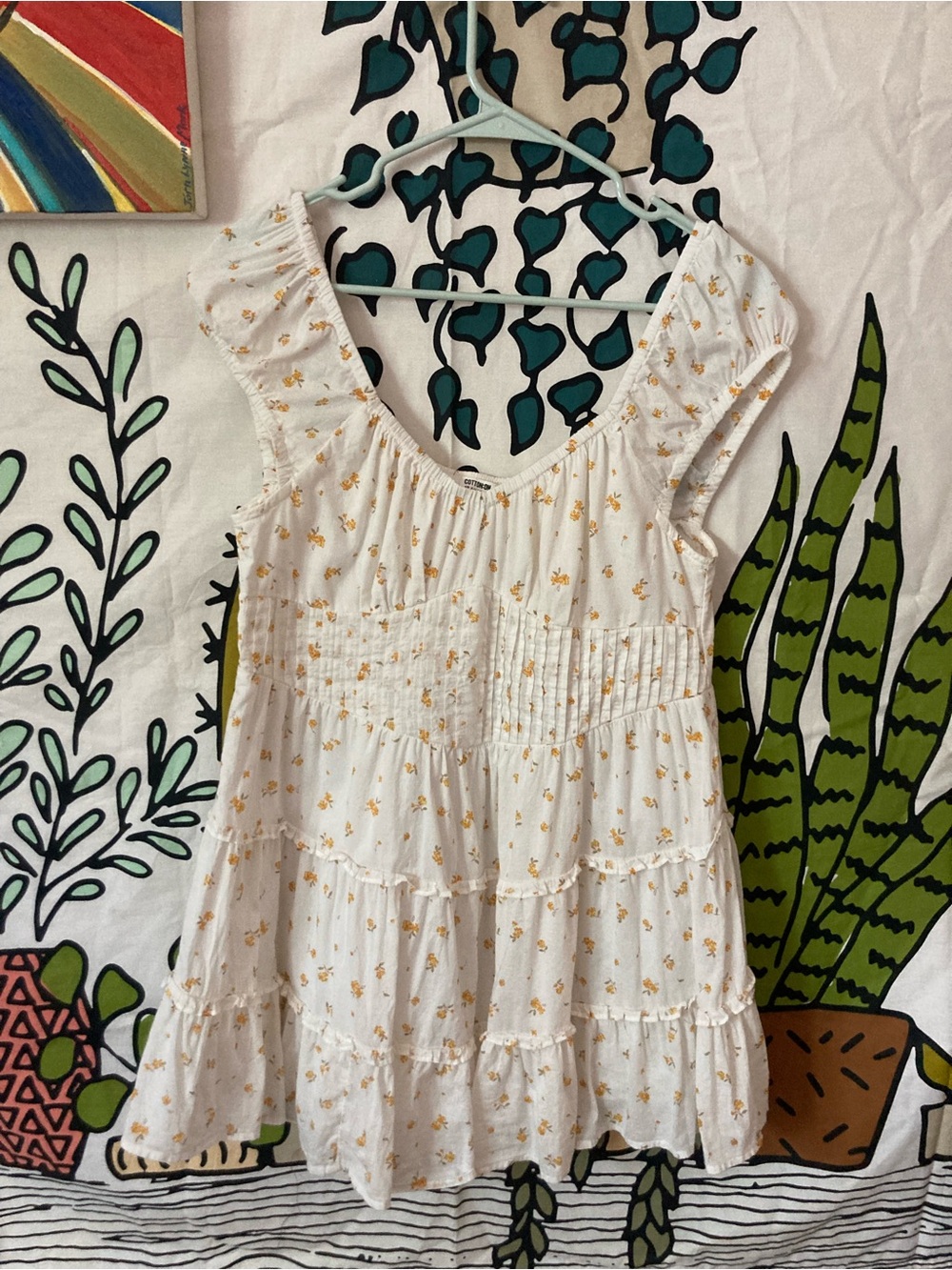 Cotton On White Mini Dress with Yellow Floral Print